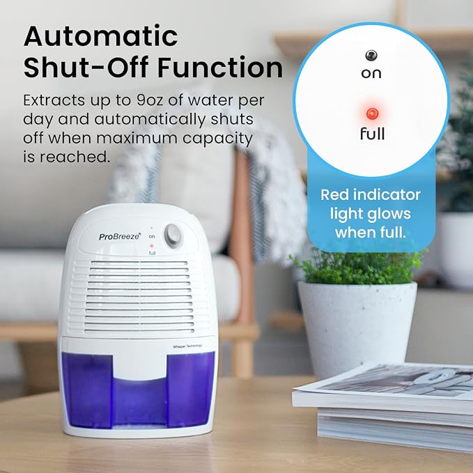 Pro Breeze Electric Mini Dehumidifier for Home (215 sq.ft) 17oz Capacity, Energy Efficient, No Noise, Compact and Portable for High Humidity in Kitchen, Bedroom, Bathroom, Basement, RV, Office, Garage