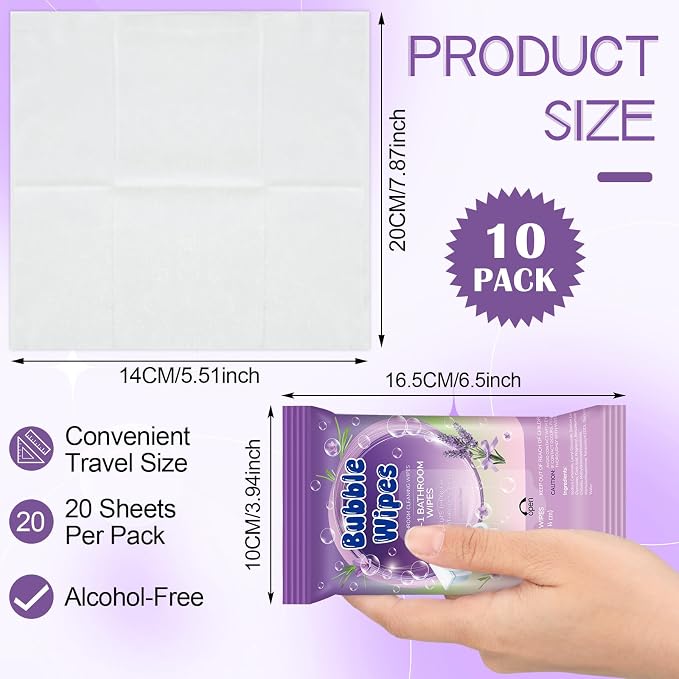 10 Pack Lavender Scent Bathroom Cleaning Wipes 200 Count 2-in-1 Wipes Cleaner for Bathroom Toilet, Sink, Tile & Shower -reusable Sealable Pouch, No Scrubbing Needed
