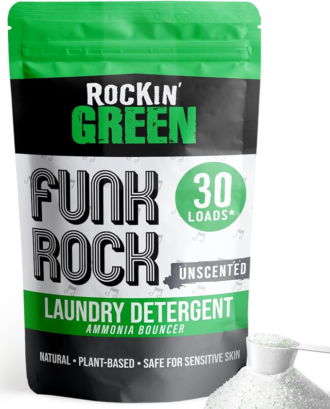 Rockin’ Green Funk Rock Ammonia Bouncer Laundry Pre-Soak, Odor Remover for Activewear, Cloth Diapers, Pet Bedding & Laundry, Unscented Powder, 30 Loads