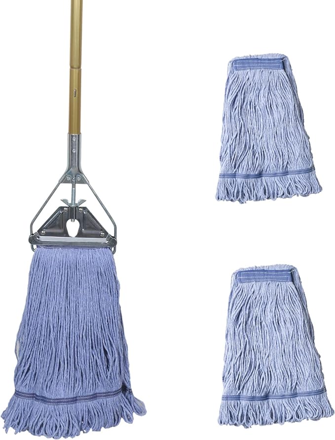 Midoneat Heavy Duty Commercial Industrial Mop ,58" Looped-End String Wet Cotton Mops for Floor Cleaning, Including Three mop Head Replacement