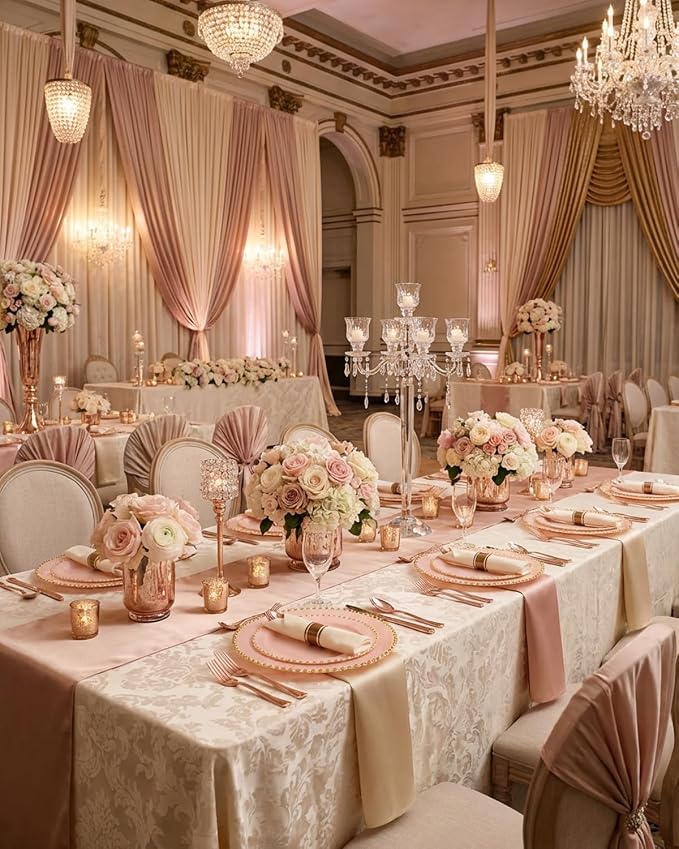 Supernal 240Pcs Rose Gold Plastic Silverware Set with Napkins - Pre Rolled Disposable Cutlery (60 Forks, 60 Knives, 60 Spoons) - Heavy Duty Utensils for Wedding, Bridal Shower & Elegant Parties