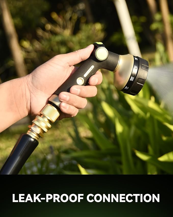 RAINPOINT Garden Hose Nozzle with Solid Brass Quick Connector 7 Spray Patterns Heavy Duty Metal Water Hose Sprayer and 3/4 GHT Leak-Proof Fittings for Instant Connection and Device Switching