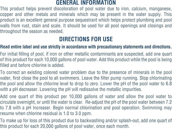 Pool Mate 1-Quart 12-Pack Concentrated Metal Out Stain and Mineral Inhibitor, Pool Metal Remover, Stain Remover, Made in USA