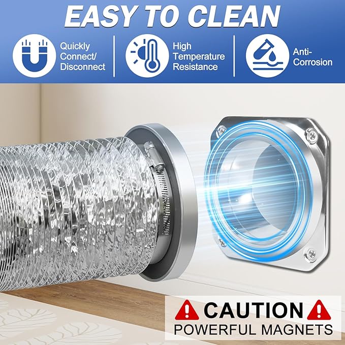 DVC-180 Magnetic Dryer Vent Connector Kit - 4 Inch Quick Connect Dryer Hose Coupling with 3.3ft Flexible Duct & 2 Clamps - Strong Self-Aligning Airtight Seal for Easy Cleaning & Tight Spaces
