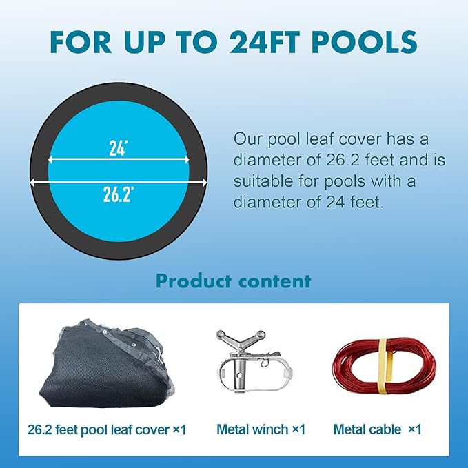 28 Ft Round Leaf Cover for Above Ground Pool, Durable Black Mesh Swimming Pool Leaf Net Cover with Winch & Cable for Leaves and Debris for 24 Ft Round Pools (Black, 24 Ft)