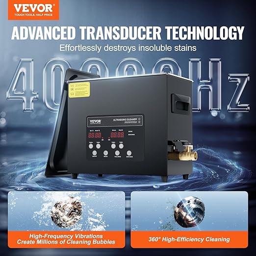 VEVOR 6L Ultra Sonic Cleaner, 180W Digital Ultrasonic Cleaning Machine with Gentle Mode & Upgraded Degassing, 40kHz Industrial Ultrasound Cleaner with Heater & Timer for Retainer, Jewelry, Tools