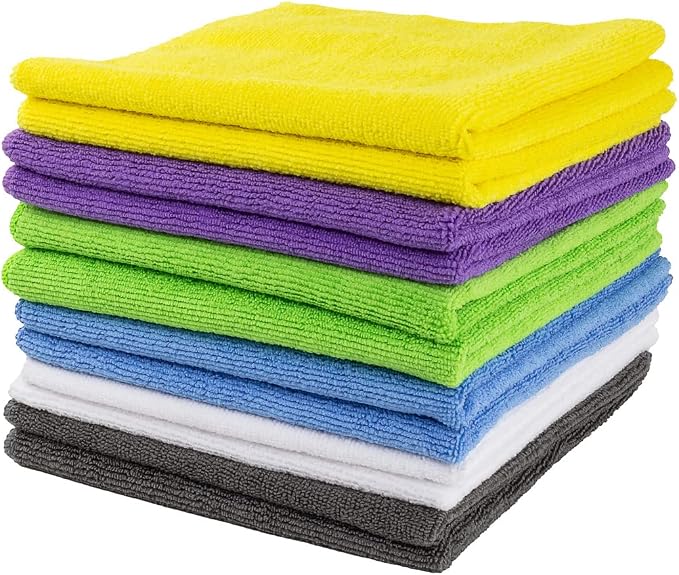 Restaurantware Clean Tek Professional 16 x 16 Inch Cleaning Cloths 60 Lint Free Microfiber Towels - Highly Absorbent Non Abrasive 6 Colors Microfiber Cleaning Rags Reusable For All Purpose Use
