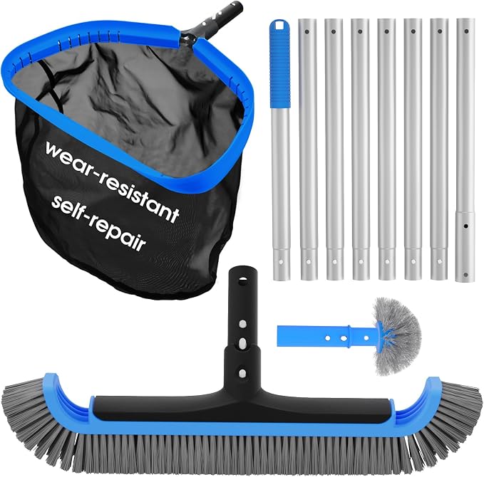 Self-Repair Pool Net with 2-in-1 Multifunctional Pool Brush 10 FT Poles