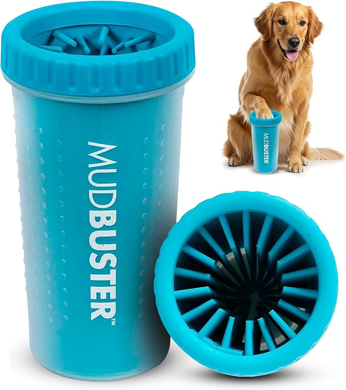 Dexas MudBuster Large Dog Paw Cleaner, Blue, Fits 2.5"-3.5" Wide Paws, Gentle Silicone Bristles for Quick, Easy Cleaning