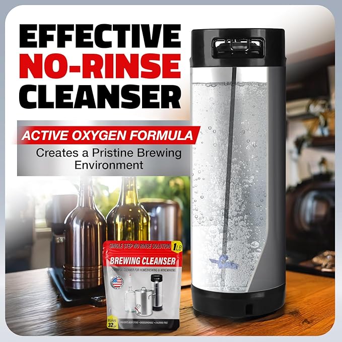 [1lb] Single Step No Rinse Brewing Cleanser - Made in USA, Powerful Powdered Brewery Wash For Cleaning & Prepping Homebrew Supplies - The Perfect Keg & Carboy Cleaner, Wine Bottle Cleaner, & More!
