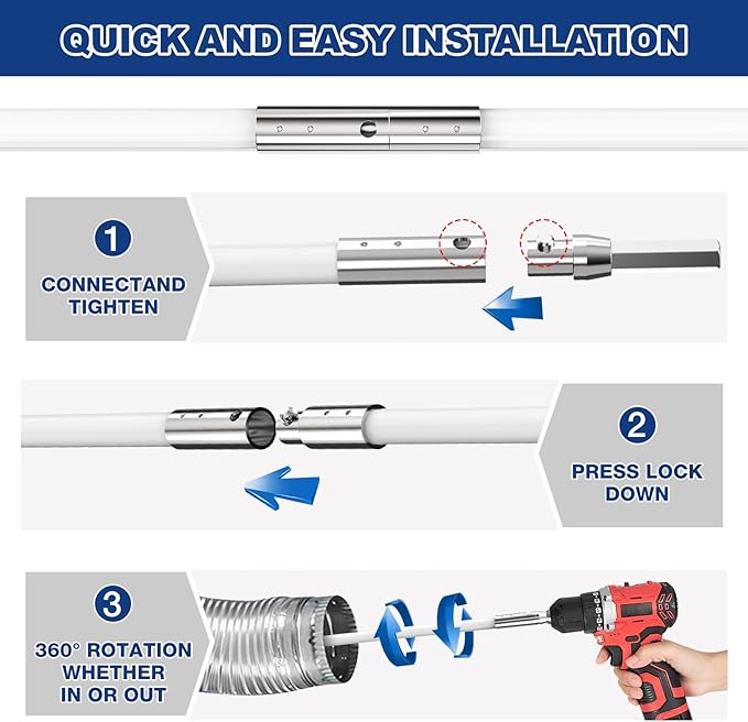 PetOde 42-Feet Dryer Vent Cleaner Kit, Lint Remover，Upgraded Flexible Quick-Snap Brush with Drill Attachment,Extends Up to 42 FEET for Easy Cleaning，Cleaning Tools Use with/Without a Power Drill