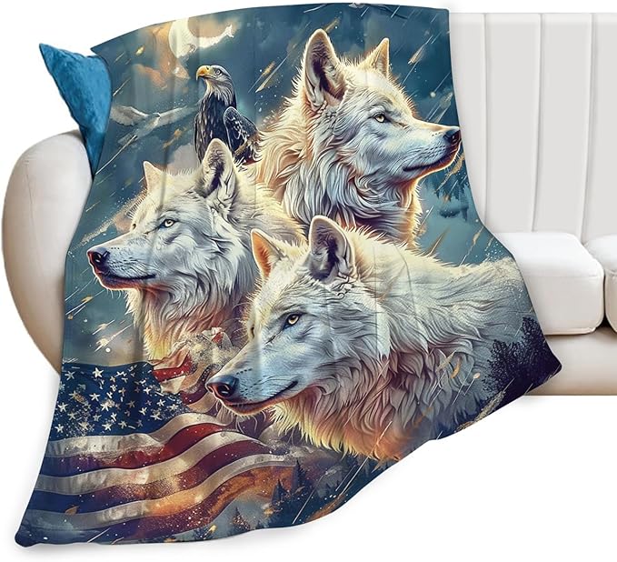 Tijuboni American Wolf Throw Blanket Wolf Gifts for Girls Boys Women Men Kids Adults Soft Flannel Fleece Blanket for Couch Sofa Bed Home Decor 60"x80"