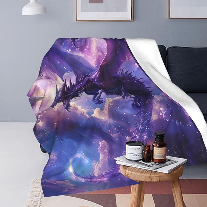 Space Dragon Blanket Blue Cool Dragon Decor Throw Blanket Cozy Plush Flannel Fleece Warm Soft Lightweight Fuzzy Blanket Dragon Lovers Gifts for Boys Girls Teens Women for Bed Sofa Couch 50"X60"