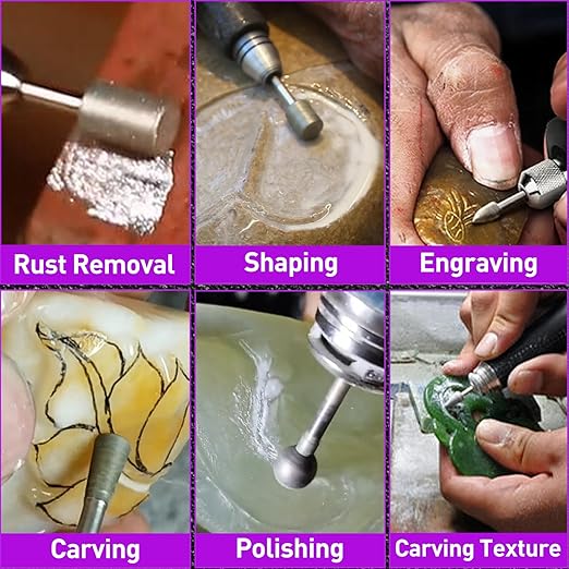 120-Grit Diamond Grinding Bit 1/8" Shank Compatible with Dremel Rotary Tool, 12Pcs Diamond Grinding Burrs for Stone Jade Glass Resin Metal Porcelain Ceramic Quartz Glaze Carving Engraving Polishing