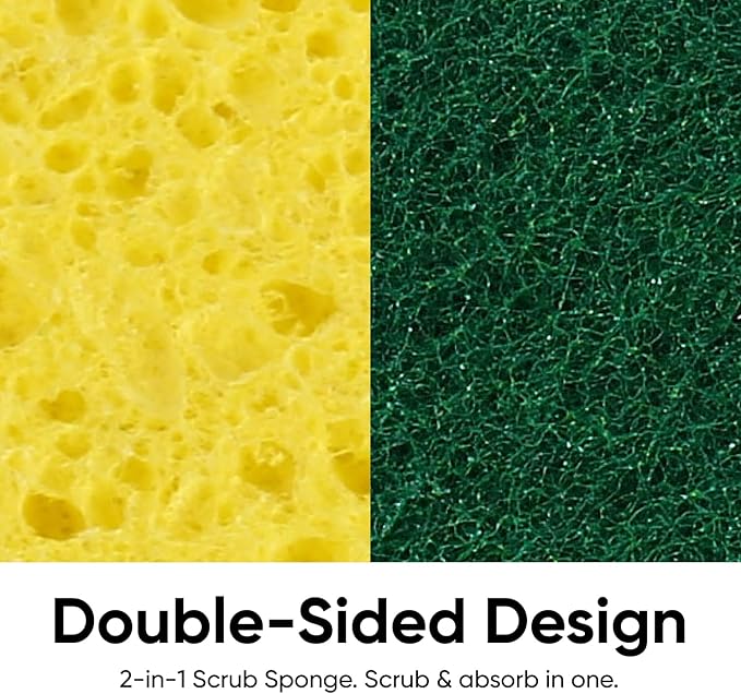Scrubee Heavy Duty Scrub Large Sponge with Scouring Pad, Kitchen Dishwashing, Sink, Pot and Frying Pan Cellulose Scrubber Sponge Non Scratch. By Superio… (6" Sponge)