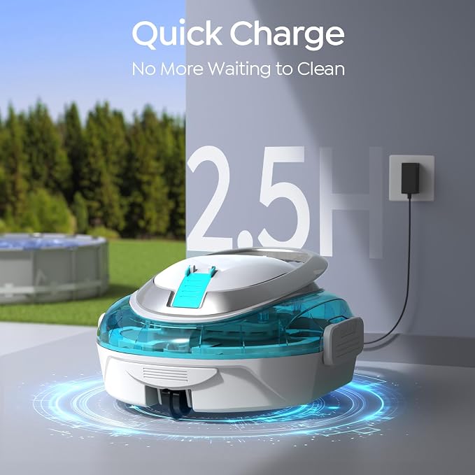 S2 Automatic Pool Vacuum for Above Ground Pools, Cordless Robotic Pool Cleaner with Dual-Motor Cleaning System, 90-Min Runtime, Efficient Debris Pickup and Quick Drain Design(Transparent Blue)