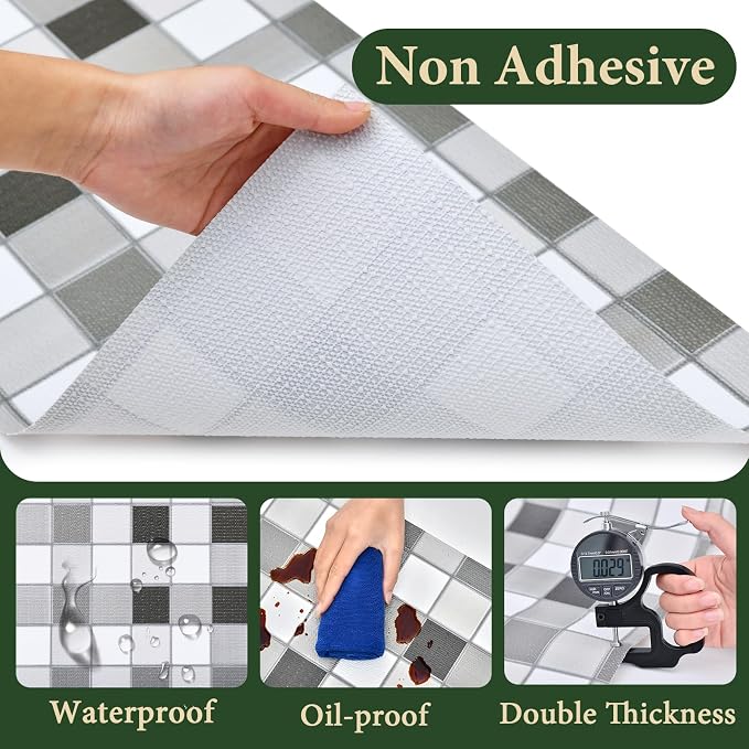 Drawer and Shelf Liner for Kitchen Cabinet: 23.6 in X 20 Ft Non Slip Waterproof Shelf Paper Non Adhesive Refrigerator Liners Gray Mosaic Easy Liners for Bathroom
