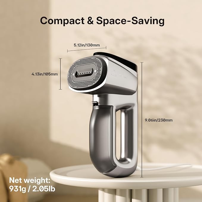 GKJ Handheld Steamer for Clothes, Garment Steamer with Auto-Grip Technology, Portable Travel Clothes Steamer, Dry Steam for Shirts, Dresses & Delicate Fabrics(for 110-120V)