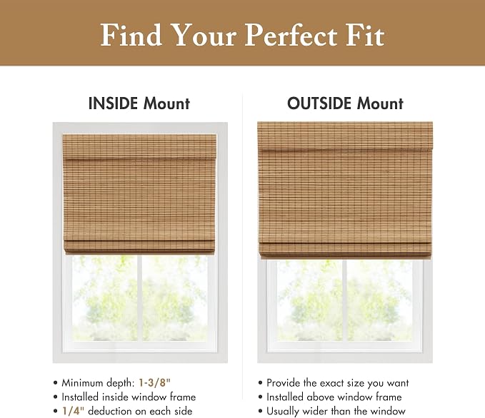 Madison Park Eastfield 100% Bamboo Cordless Roman Shades-Woven Wooden Privacy Panel, Light Filtering Easy Installation Window Blind Treatment, Bedroom, Living Room Decor, 31" W x 64" L, Neutral