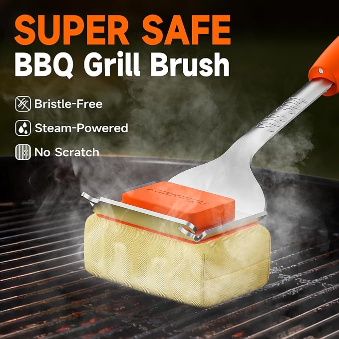Bristle Free Grill Brush Replaceable Cleaning Head, Safe BBQ Grill Brush Cleaning Pad Replacement for Cast Iron or Stainless-Steel Grates, Grill Cleaner (Replaceable Head)