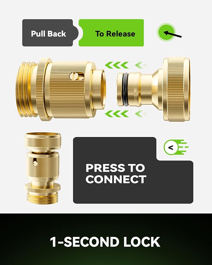 RAINPOINT Garden Hose Nozzle and Quick Connector Set, 7 Spray Patterns Heavy Duty Metal Hose Nozzle with Adjustable Flow Control, 3/4 Inch Solid Brass Quick Connectors for Easy Switching