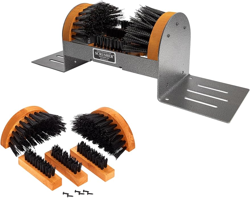 Scrusher Big Boot Cleaner - Extra Wide Heavy Duty Outdoor Boot Brush Scraper with Replacement Brush Set
