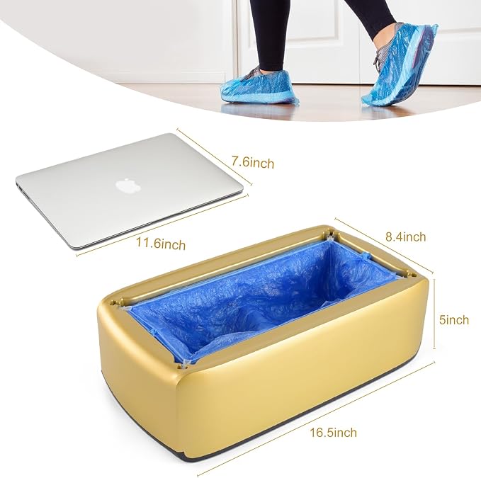 LYSHIYI Shoe Covers Machine Automatic Shoe Cover Dispenser with 200pcs Disposable Plastic Shoe Cover for Home, Office, Supermarket, Factory, Hospital (Gold)