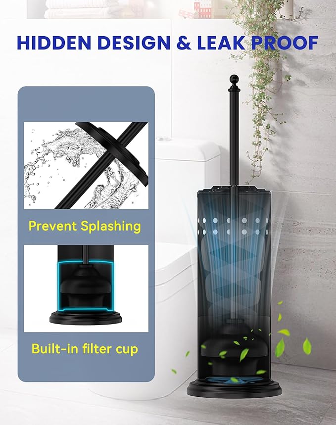 DOWRY Anti-Hand Off Toilet Plunger with Holder for Bathroom,Powerful Efficient Force Suction Cup,Heavy Duty, Deep Cleaning Black
