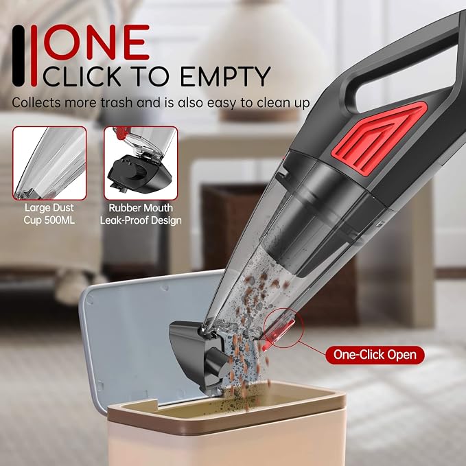 ATONEP Handheld Vacuum Cordless, 9000PA Hand Held Car Vacuum Cleaner Rechargeable, 3 in 1 Portable Hand Vacuum with LED Light & USB Charge Portable Car Vacuum Cleaner Filter for Home Office, Car, Pets