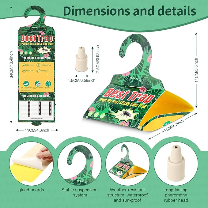 12 Pack niponensis & Clearwing Moth Traps with Pheromone Lures – Triangular Hanging Sticky for Peach Trees, Includes 12 Traps & 12 Lures, for Orchard & Garden Use