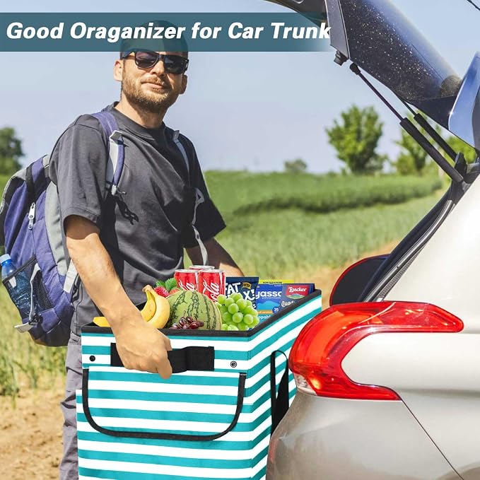 Standing Extra Large Utility Tote Bag with Hard Bottom & Hard Sides, Heavy Duty Reusable Grocery Bags with Handles & 3 Pockets for Shopping, Picnics, Camping, Laundry, Car, Beach Tote Bag