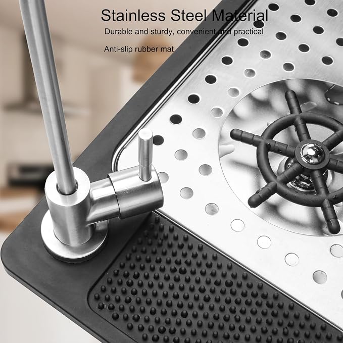 DIBTSA Pitcher Rinser, Stainless Steel Countertop Glass Rinser Cup Washer Sink with Side Spray,Drip Tray for Home Cafe Restaurant