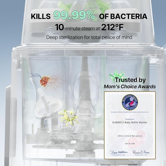 Baby Bottle Washer, Sterilizer & Dryer | All-in-One Pro Cleaning Machine with Fishbone Spray Arm, Self-Cleaning & AUTO Mode, Dual Water Inlet for Bottles, Breast Pump