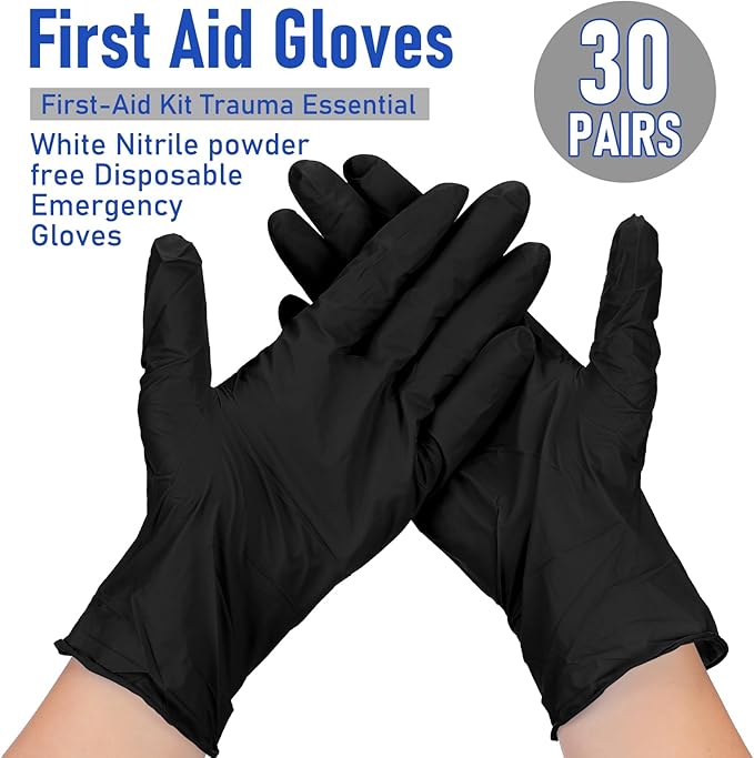 Chicingyou 30 Pairs Disposable Emergency Glove Individually Packaged Travel Gloves Travel Trauma Nitrile Essential Glove (Black)