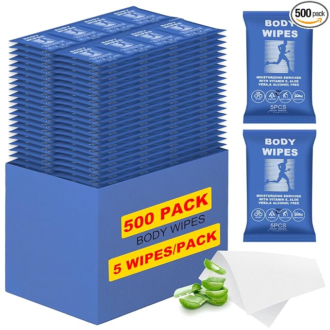 Body Wipes for Women and Men Individually Wrapped Face and Body Wipes, Bath Wipes for Adults No Rinse Personal Cleansing Wipes Travel, Bulk Deodorant for Homeless Shower Wipes (5Wipes/Pack,100Pack)