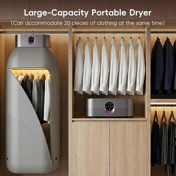 Portable Clothes Dryer, Folding Travel Dryer for Up to 12 Clothes | Includes Portable dryer for clothes, remote control, compact foldable design, ideal for apartments RV hotels & travel