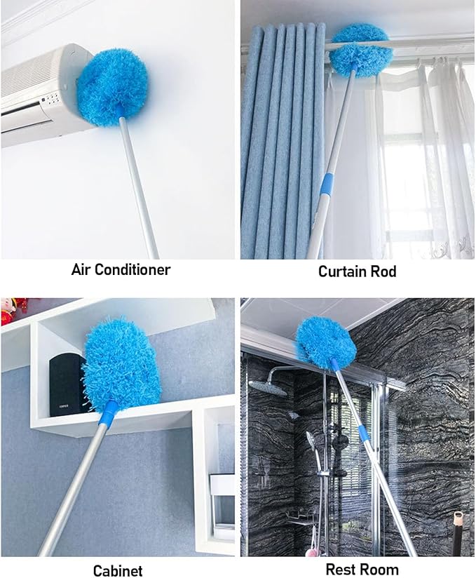 Long Handle Duster for Cleaning, 140cm 360 Degree Rotation Ceiling Fan Cleaner Microfiber Duster with Extension Pole for High Ceilings Furniture (Blue)