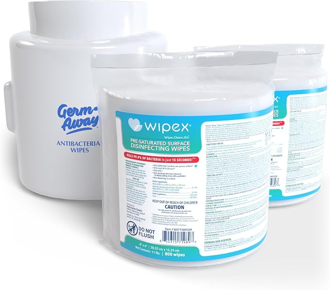 Wipex Gym Wipes Dispenser and Disinfecting Gym Wipes Refills Bundle, (1) White Wall Mounted Dispenser and EPA Registered (2) 800ct Gym Equipment Cleaner, Safely Kill Viruses and Bacteria in 15 Seconds