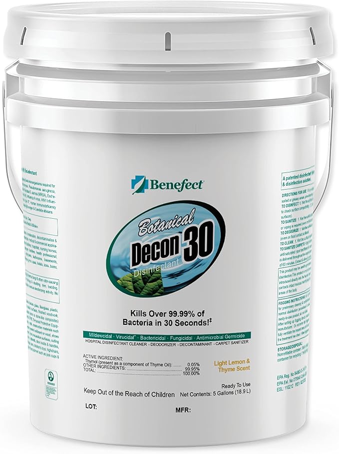 Benefect Botanical Decon 30 Disinfectant Cleaner, Light Lemon & Thyme Scent, 5 Gallon Pail