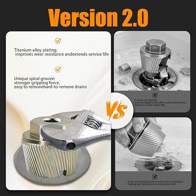1.5"+1.75"Tub Drain Removal Tool, Bathtub Drain Extractor for The Old, Broken, Stubborn, Rusted Drain Tub Bathtub Stopper, Strong Grab Plumbing Tools