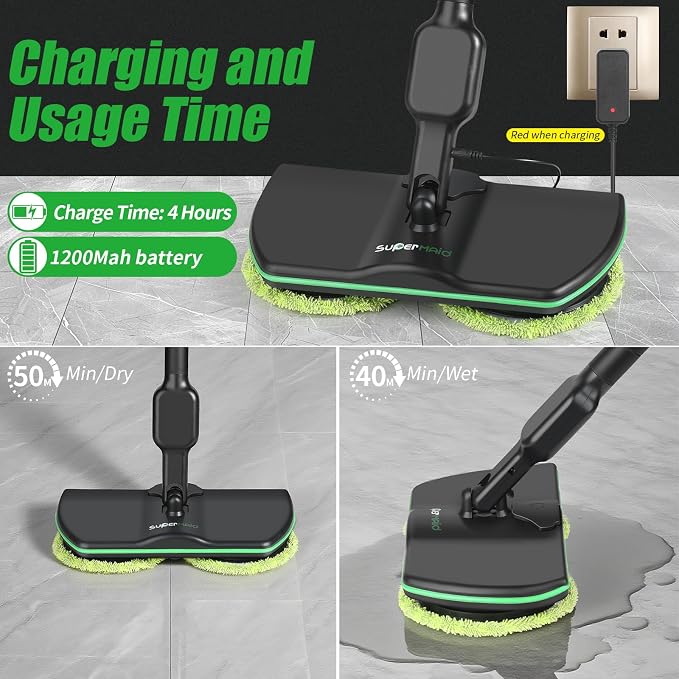 Battery Cordless Electric Mop T1,13-Inch Max Cleaning Pad Electric Spin Mop, Laminate Floor Cleaner for Mopping, Automatic Spin Mops for Hardwood, Tile-No Water Tank