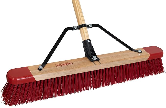 Harper 24 Inch Premium Indoor/Outdoor Wet/Dry, Dirt, Soil, Mulch All-Purpose Push Broom with Semi-Stiff Bristles, Grass and Oil, Wood Handle