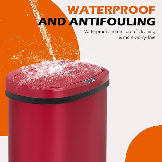 24/7 Shop at Home Freeway 13 Gallon Metal Household Trash Can Motion Sensor Lid for Kitchen, Red