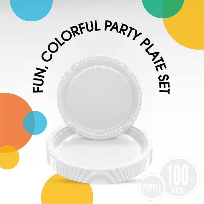 Exquisite Party Solids White Plates Disposable White Plastic Plates 100 Pieces - 50-7" & 50-9" Heavy Duty 350 GSM Disposable Dinnerware Sets, Plastic Dinnerware Sets