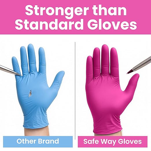SAFEWAY USA Pink Nitrile Gloves Disposable — Non-Latex, Powder-Free, Ambidextrous Design Multi-purpose Gloves for House Chores, Nail Tech, Salon, Tattooing, Esthetician and more — (100 pcs, Medium)
