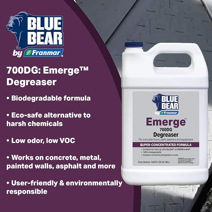 Blue Bear 700DG Emerge Degreaser | Low-Odor, Biodegradable Cleaner, Removes Oil, Grease, Dirt & Grime, Safe for Heavy-Duty & Everyday Cleaning, concrete cleaner