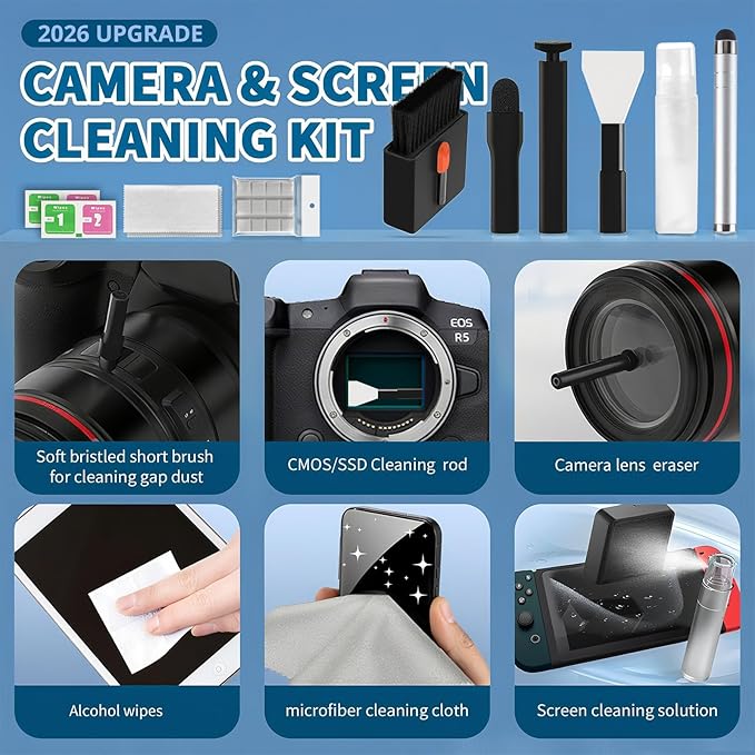 2026 Upgrade Phone Cleaning Kit 57PCS, iPhone Cleaning Kit, Airbud Cleaning Kit for AirPods, Keyboard Cleaning Kit, Charging Port Cleaner for Apple Lightning/Android USB-C (Black, with 10 Mini Brush)