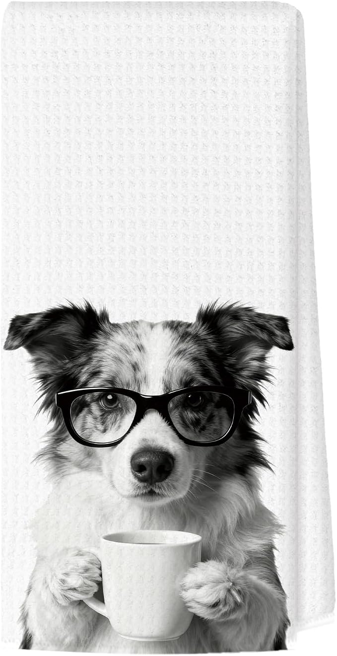 Funny Australian Shepherd Kitchen Towels, Dog Kitchen Accessories, Dog Chef Gifts for Women Decorative Hand Towels for Kitchen Decor, Coffee Lovers Gifts Dish Tea Towel, 16x24 Inch