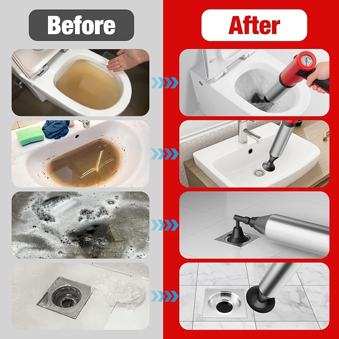 Alloyman Electric Toilet Plunger - Powerful High Pressure Toilet Unclogger, Plungers for Bathroom, Floors, Shower, Safe and Portable Toilet Unclogged Tool