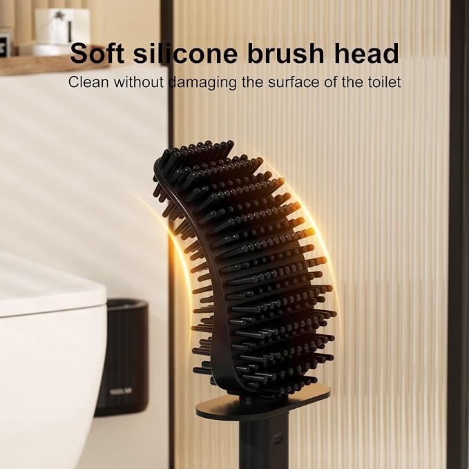 Toilet Brush and Holder Set - Wall Mounted Bathroom Scrub Brush, Toilet Bowl Brush and Plunger Set for Bathroom Cleaner (Black)